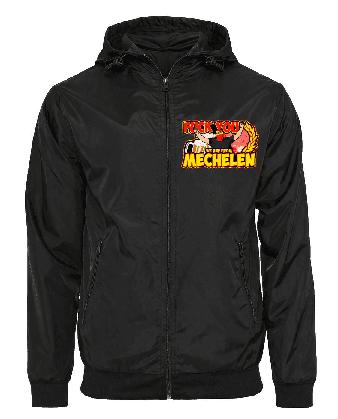 Fuck you we are from Mechelen Jacket with Zip-Off Balaclava